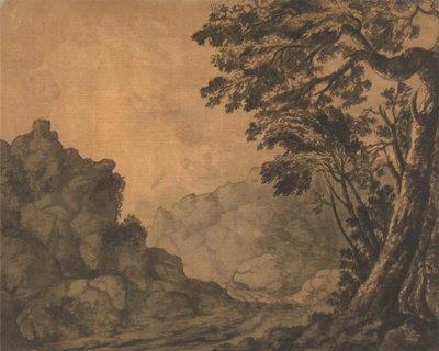 Sağında Ağaçların Olduğu Bir Dağ Manzarasında Bir Yol by Alexander Cozens